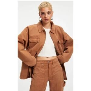 Good American Chore Dropped Shoulder Utility Jacket Rust Size 2 Medium Brown New